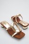 Women's Gold Brown Suede Slipper Gold Buckled Blunt Toe Low Heels - Modern and Stylish Summer Trend - 2