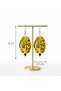 Handmade Yellow Patterned Women's Earrings – Oval Bohemian Earrings 6 cm Length Lightweight Design Daily and Special Occasion Jewelry - 2