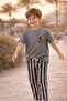 Boy's Bear Printed 2-Piece Set Short Sleeve T-Shirt Striped Pants Set - Gray - 4