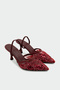 Faby Women's Burgundy Heeled Shoes with Sequin Stone Embroidery Detail - 3
