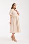 2455-Balloon Sleeve Breastfeeding Detail Cotton Maternity Wear Midi Dress - 3