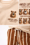 Boy's Bear Printed 2-Piece Set Short Sleeve T-Shirt Striped Pants Set - Beige - 5