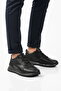 Black Genuine Leather Rubber Laced Men's Casual Shoes