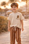 Boy's Bear Printed 2-Piece Set Short Sleeve T-Shirt Striped Pants Set - Beige - 3