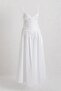 Women's White Strappy Corset Detailed Gathered Collar Long Dress