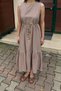 Women's Stylish Belt Detail Ruffled Linen Textured Summer Dress - 8