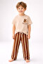 Boy's Bear Printed 2-Piece Set Short Sleeve T-Shirt Striped Pants Set - Beige