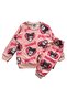 Girl's Cotton Piece Fabric Pink Color Heart Figure Patterned Long Sleeve Brushed Inside Winter Pajama Set - 2