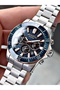 Functional Silver-Navy Blue Color Sapphire Glass Steel Band Steel Case Men's Wristwatch 1142Mr - 2