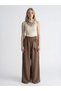 Girl's Scarf Detailed Corded Fabric Blouse and Wide-Leg Pants Set