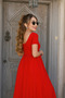 Women's Short Sleeve Round Neck Front Slit Pocket Viscose Long Dress - 2
