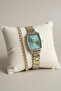 Rectangular Case Steel Bracelet Gold/Metallic Green Dial Women's Wristwatch - 3