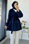 V-Neck Ribbed Detailed Modal Women's Tunic – Navy Blue - 4
