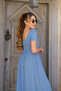 Women's Short Sleeve Round Neck Front Slit Pocket Viscose Long Dress - 2