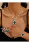4-Piece Green Rhinestone Drop Necklace, Bracelet, Ring and Earrings Jewelry Set