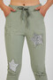Women's Italian Star D Patterned Sequined Elastic Waist Lace-Up L Stretch Fabric Pants 40 - 46 Size - 7