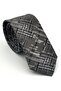 Black White Gray Patterned Gray Woven Fabric Handkerchief Slim Fit Tie // Sdk-2611-3