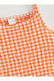 Orange square neck plaid ruffle girl's dress - 2