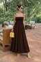 Coffee - Cotton Pack Long Summer Women's Dress - Tie-Detail Straps from the Shoulder Ruched Unlined - 3