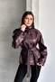 New Season Mock Neck Short Leather Trench Coat