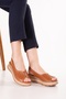Genuine Leather Women's Comfortable Daily Sandals Elnr.564 Tan - 2