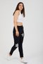 Women's Black Italian Star D Patterned Sequined Elastic Waist Lace-Up L Stretch Fabric Pants 40 - 46 Size - 4