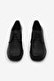Black Genuine Leather Lace-Up Square Toe Block Heel Women's Loafers Shoes - 4