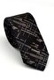 Beige Navy Blue Gray Patterned Brown Woven Fabric Handkerchief Slim Fit Tie // Sdk-2611-5