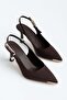 Women's Stiletto Heel U Stiletto Brown Satin Toe Accessories with Stones