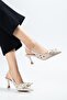 Women's Stiletto Heel U Stiletto Beige Satin Bow - 5