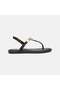 Women's Black Gold Buckle Accessory Flip Flop Leather Sandals - 2