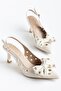 Women's Stiletto Heel U Stiletto Beige Satin Bow - 4