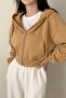 Beige Cropped Top Thick Fabric Hooded Y2K Cropped Cardigan - 2