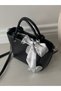 Black Leather Women's Heart Charm Hand and Shoulder Bag - 4