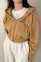 Beige Cropped Top Thick Fabric Hooded Y2K Cropped Cardigan