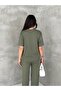 Women's Crew Neck Stone Detailed Pocketed Shiny Double Set - 8