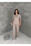 Women's Crew Neck Stone Detailed Pocketed Shiny Double Set - 2