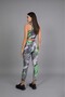 Women's Gray Green Patterned Sports High Waist Leggings Bustier 2-Piece Set - 8