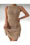 Beach Dress Lace-Like Knit Pattern Bikini Top Crew Neck Sleeveless Beach Dress - 3