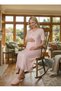 New Season Pink Maternity Summer V-Neck Buttoned Stylish Lace Detailed Full Length %100 Cotton Short Sleeve Nightgown - 8