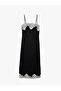 Square Neck Sleeveless Lace Detailed Satin Midi Dress - 3