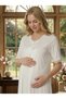 New Season Ecru Maternity Summer V-Neck Buttoned Stylish Lace Detailed Full Length %100 Cotton Short Sleeve Nightgown - 5