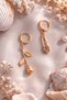 Şahmaran Şahsu Rose and Safety Pin Gold Earrings - 5