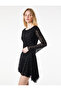 Slim Fit Long Sleeves Draped Detail Degaje Collar Floral Tulle Mini Dress - 2