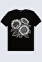 Summer Flowers Short Sleeve Black Women's T-Shirt - 2