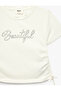 Cotton Lu Ruched Short Sleeve Crew Neck T-Shirt with Stone Detail - 5