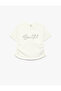 Cotton Lu Ruched Short Sleeve Crew Neck T-Shirt with Stone Detail - 3