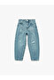 High Waist Cotton Balloon Cut Denim Trousers - 4