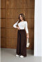 Elastic Waist Flare Gabardine Trousers Brown - 4
