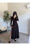 Coffee Stretch Fabric Slit Long Dress